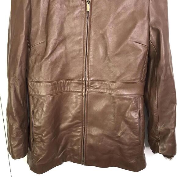 Marvin Richards Coat Womens XS Leather Rabbit Fur Lined Collar Chocolate Luxury - Picture 4 of 11